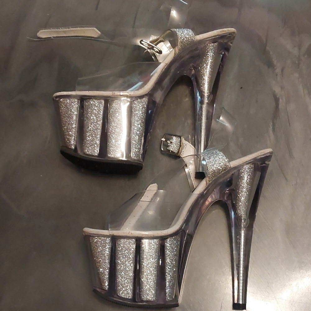 Silver Platform Stiletto Heels with Glitter Finish